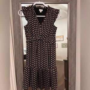 J. Crew Black and Pink Floral Midi Dress